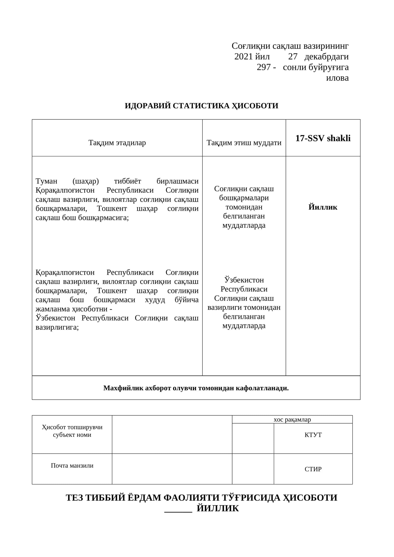 Tez tibbiy yordam faoliyati 17-SSV shakli