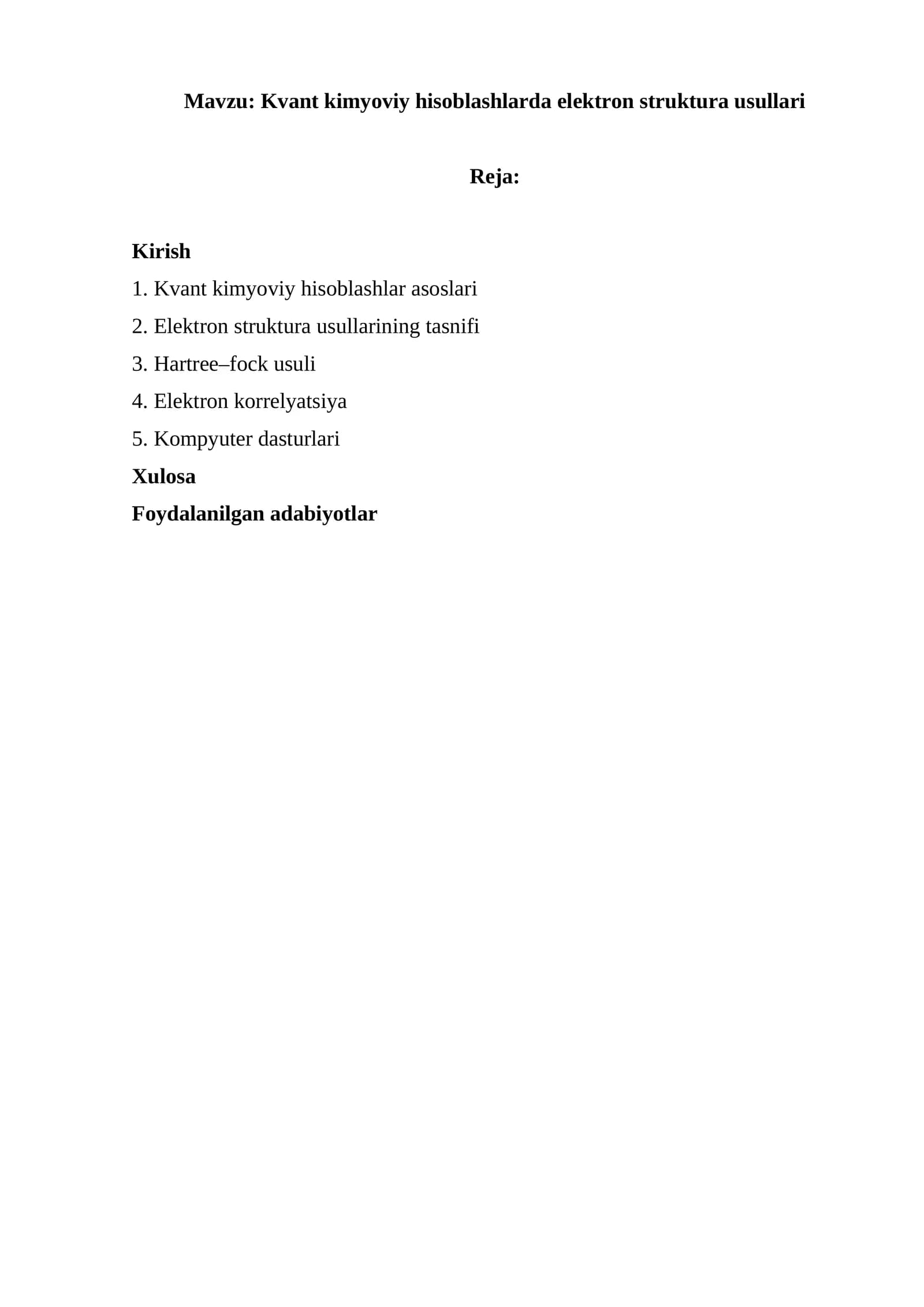 Kvant kimyoviy hisoblashlarda elektron struktura usullari