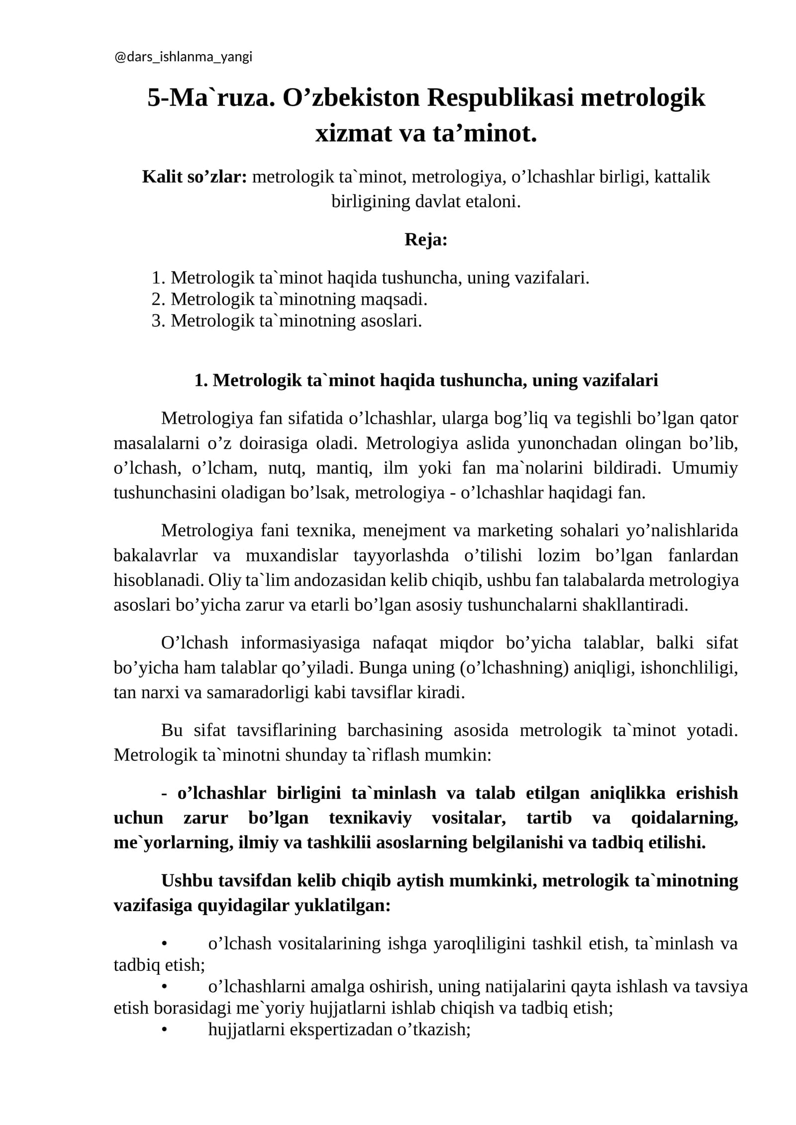 Metrologik ta'minot