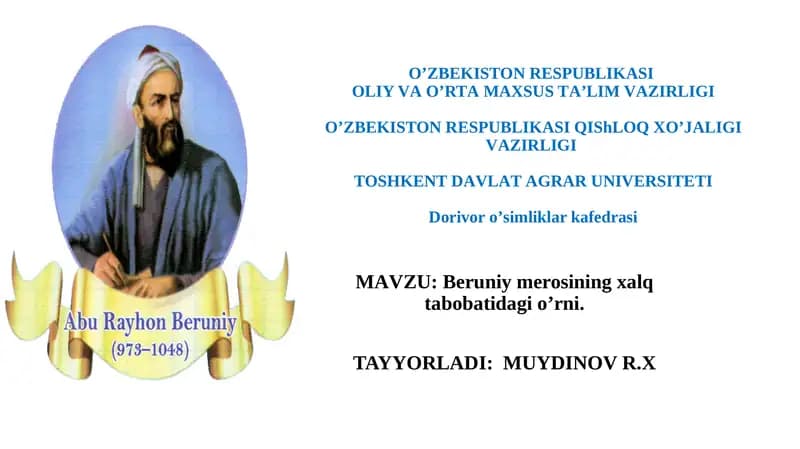 Beruniy merosining xalq tabobatidagi o’rni