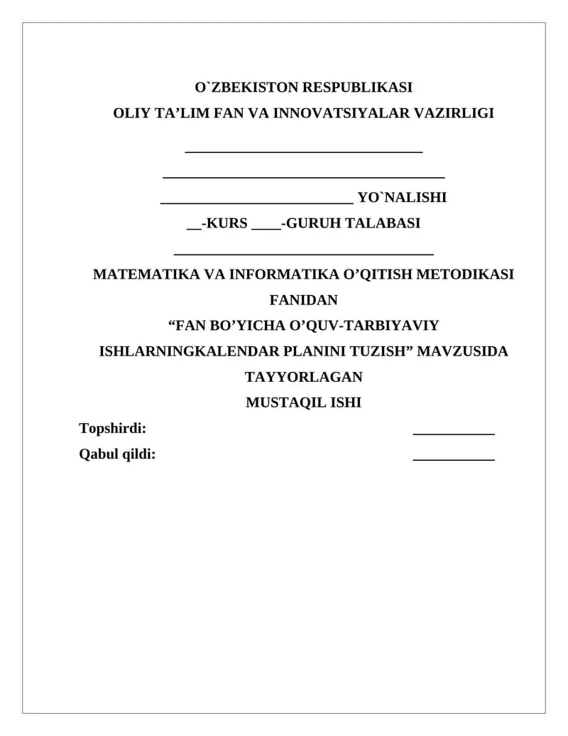 MATEMATIKA VA INFORMATIKA O’QITISH METODIKASI FANIDAN