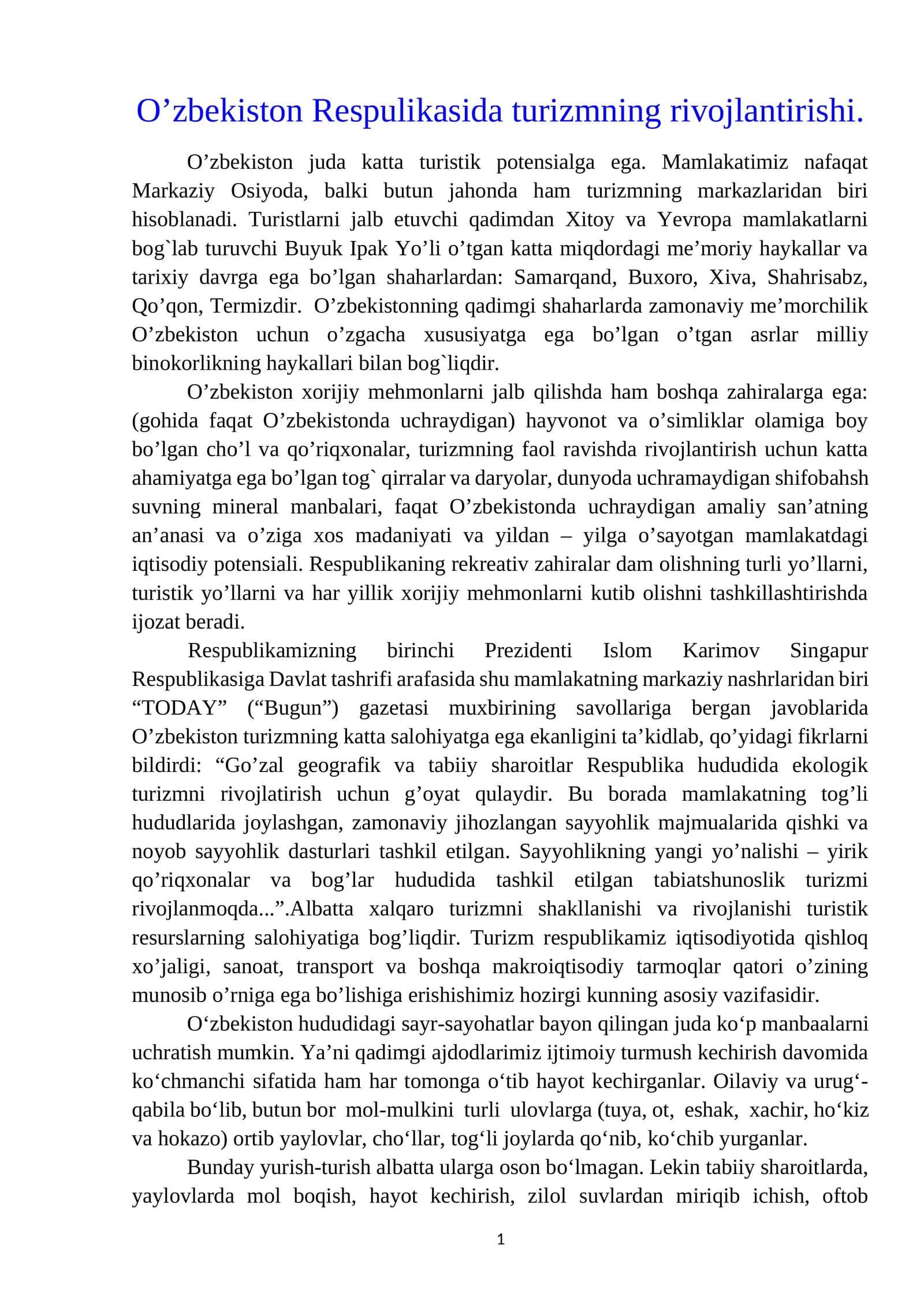 O'zbekiston turizmi