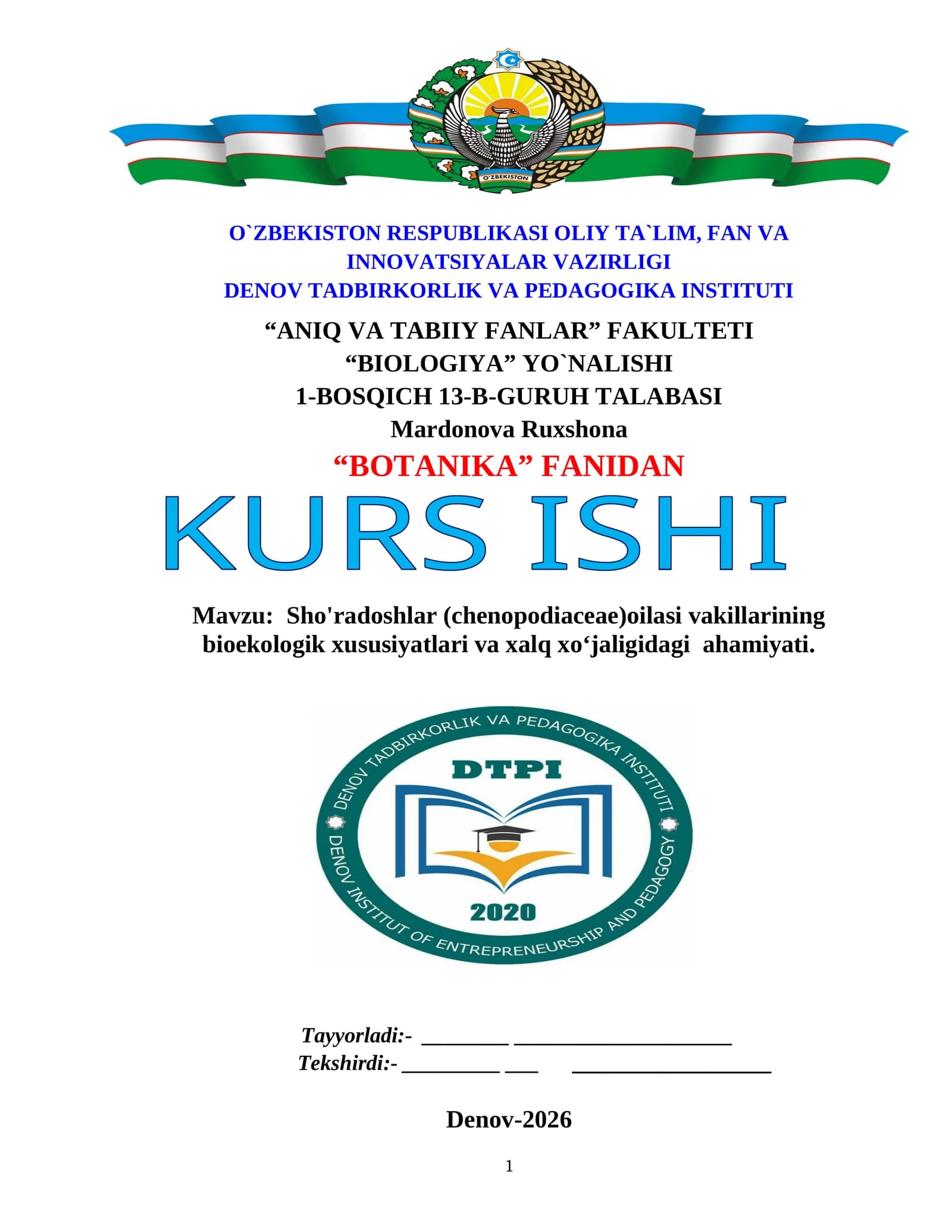 BOTANIKA FANI KURS ISHI