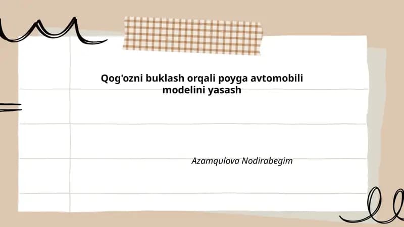 Qog'ozni buklash orqali poyga avtomobili modelini yasash
