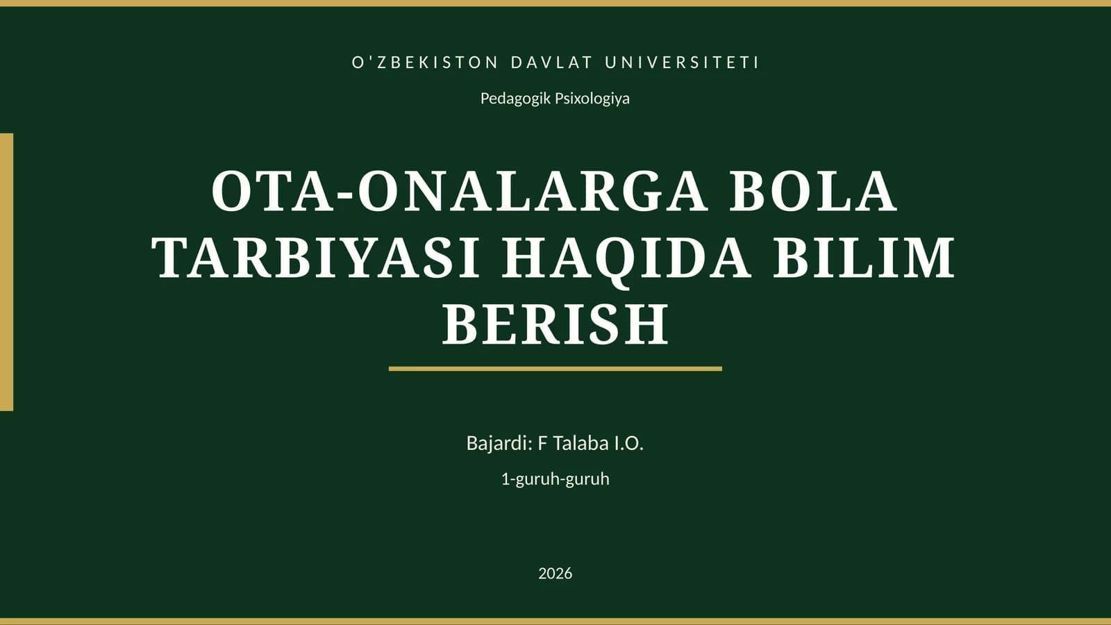 OTA-ONALARGA BOLA TARBIYASI HAQIDA BILIM BЕRISH