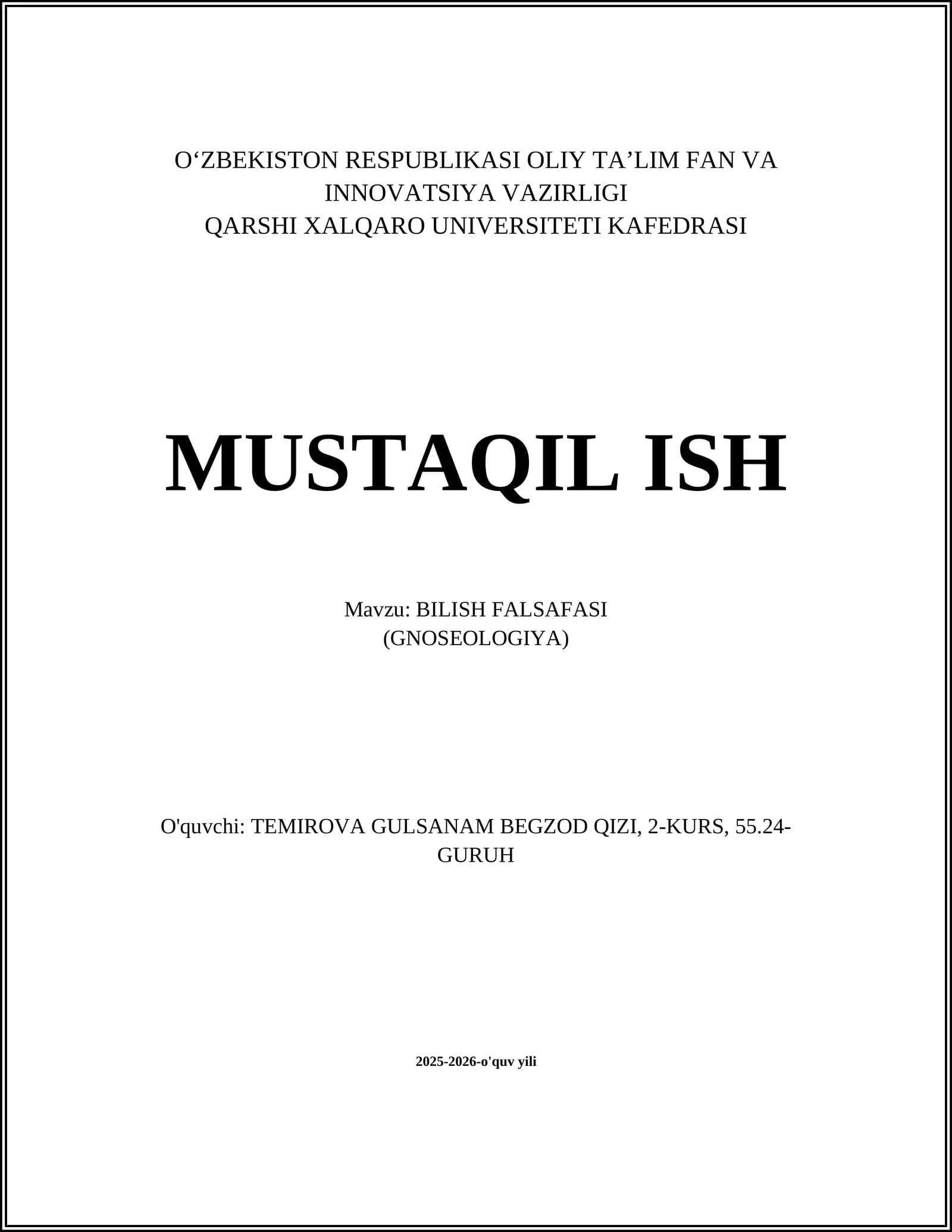 BILISH FALSAFASI (GNOSEOLOGIYA)