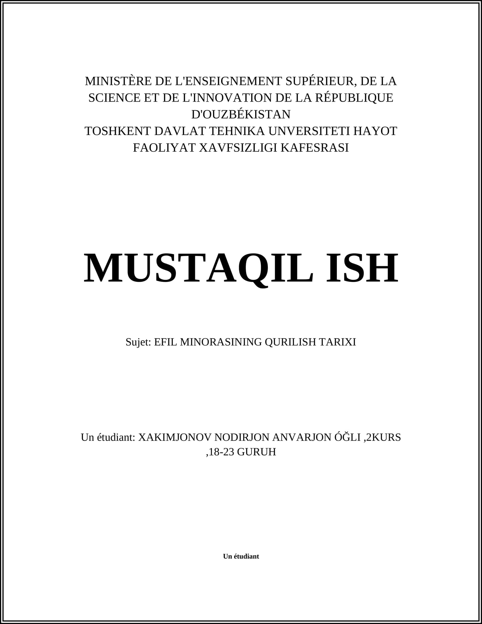 EFIL MINORASINING QURILISH TARIXI