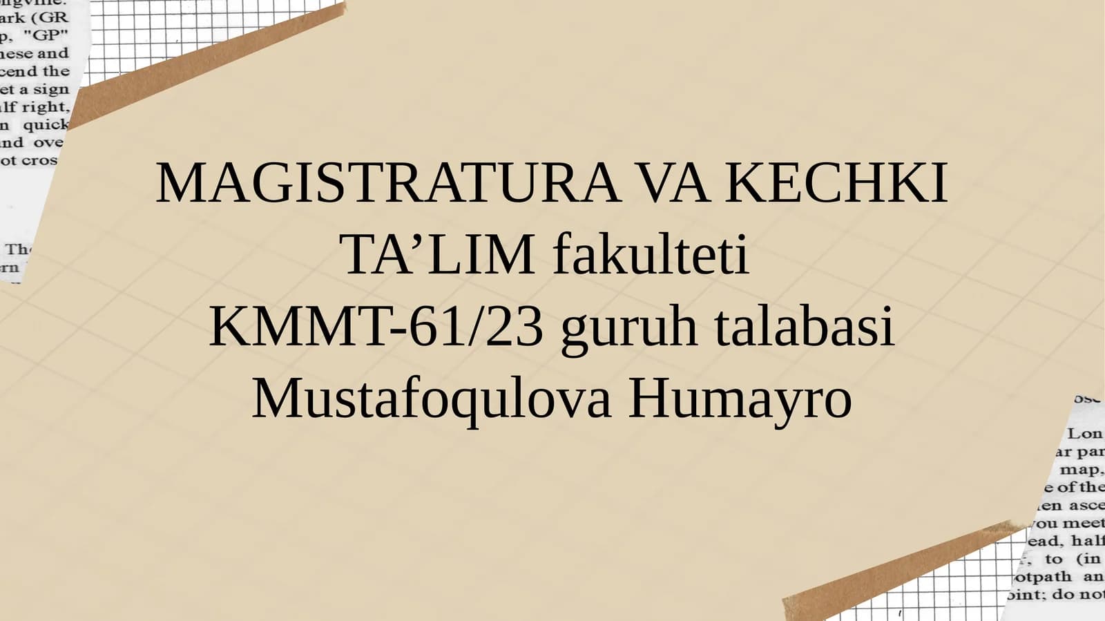 KMMT-61/23 group student Mustafoqulova Humayro