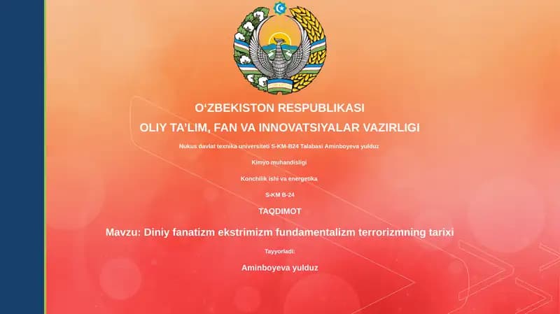 Diniy fanatizm ekstrimizm fundamentalizm terrorizmning tarixi