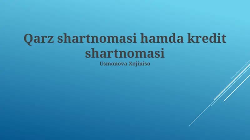 Qarz shartnomasi hamda kredit shartnomasi