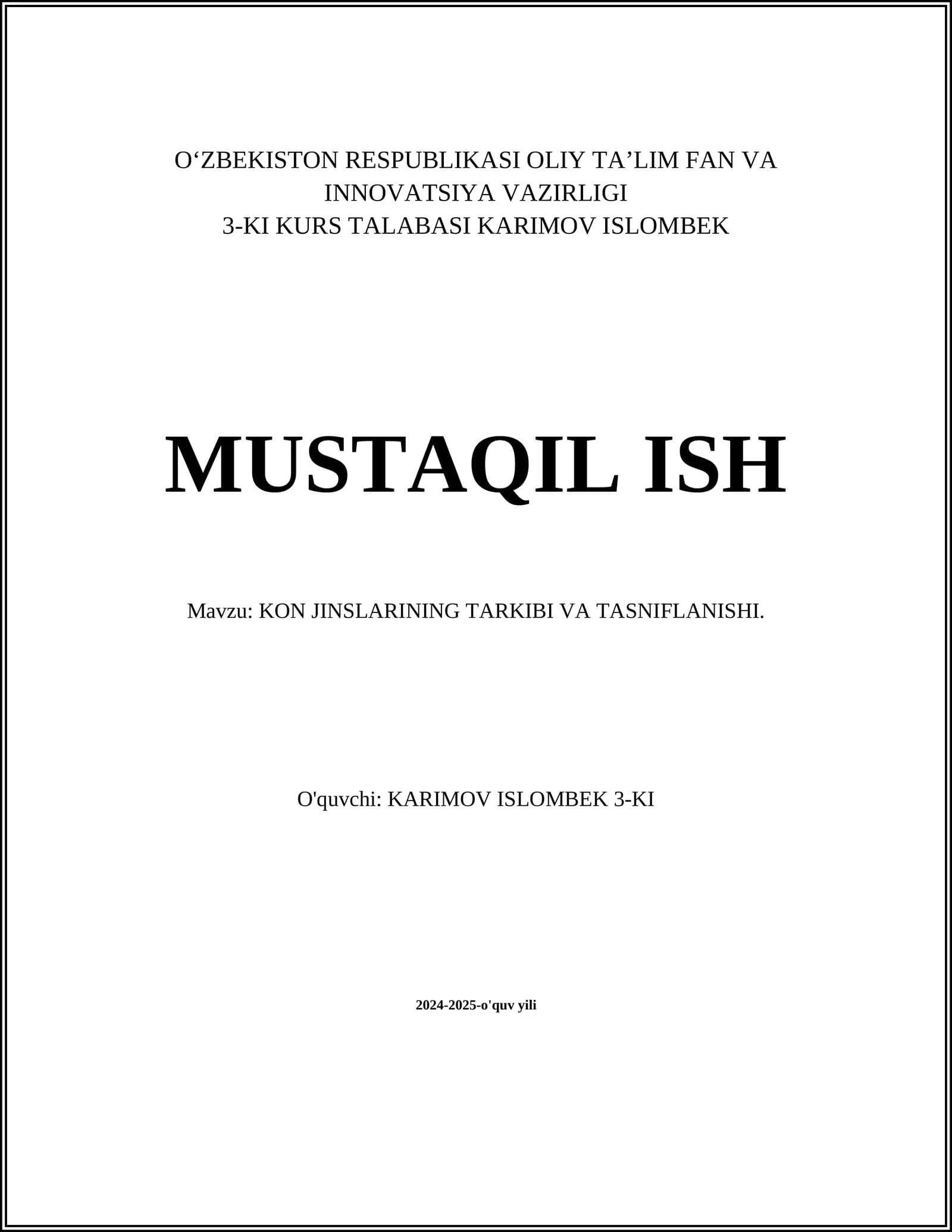 KON JINSLARINING TARKIBI VA TASNIFLANISHI