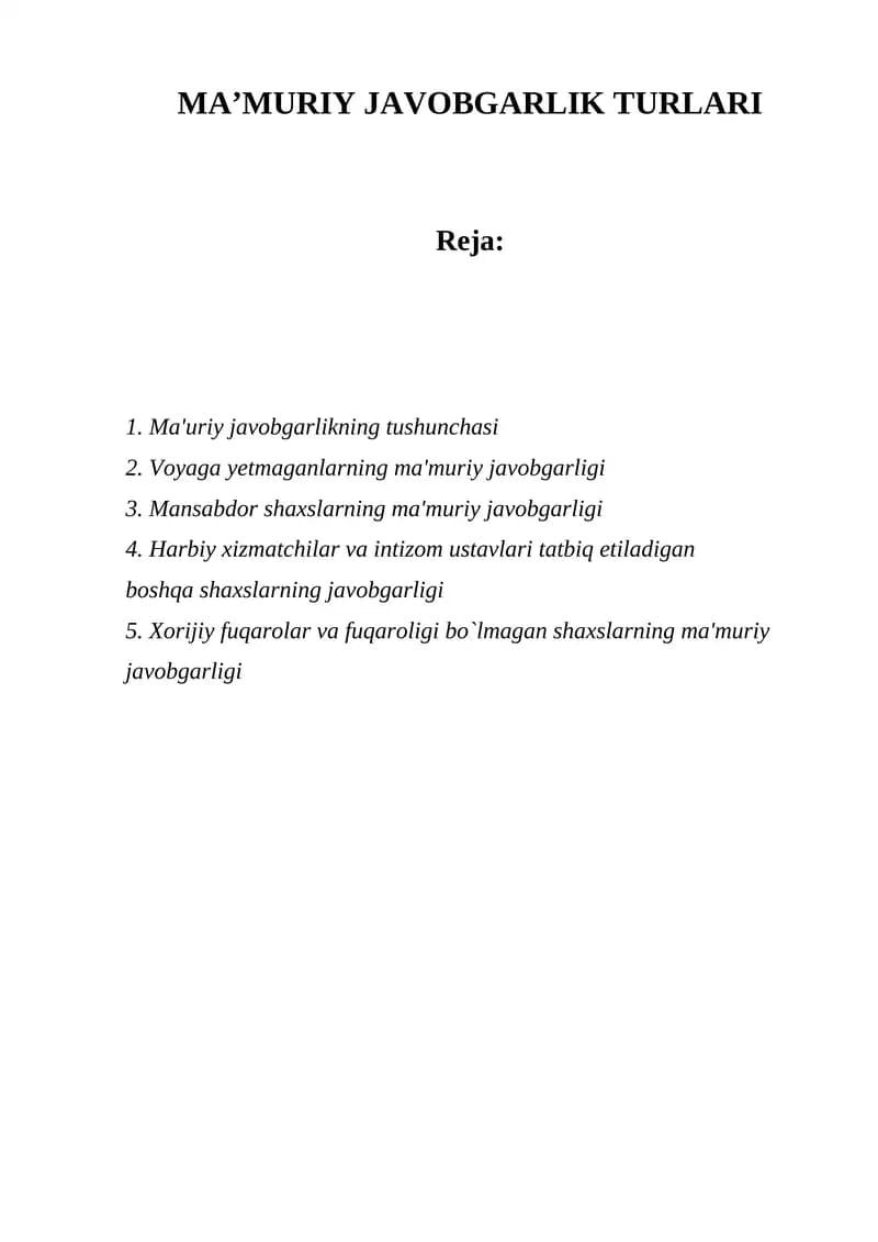 Ma'muriy Javobgarlik Turlari