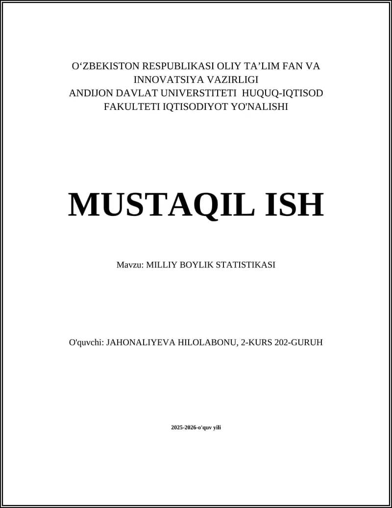 MILLIY BOYLIK STATISTIKASI
