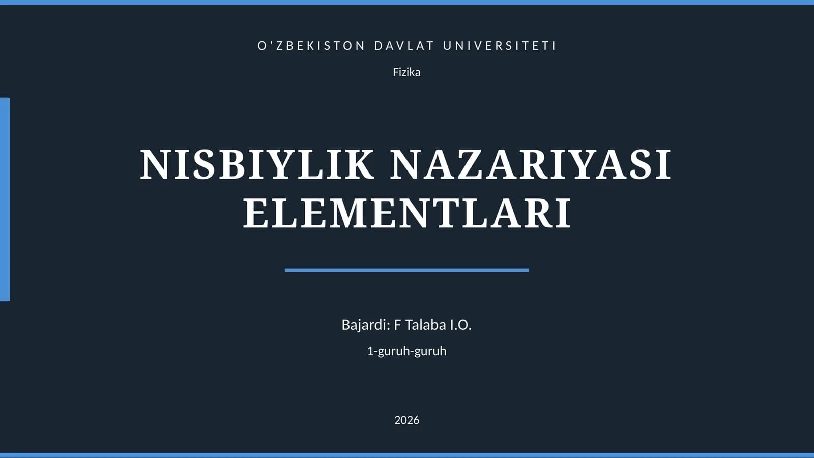 NISBIYLIK NAZARIYASI ELEMENTLARI
