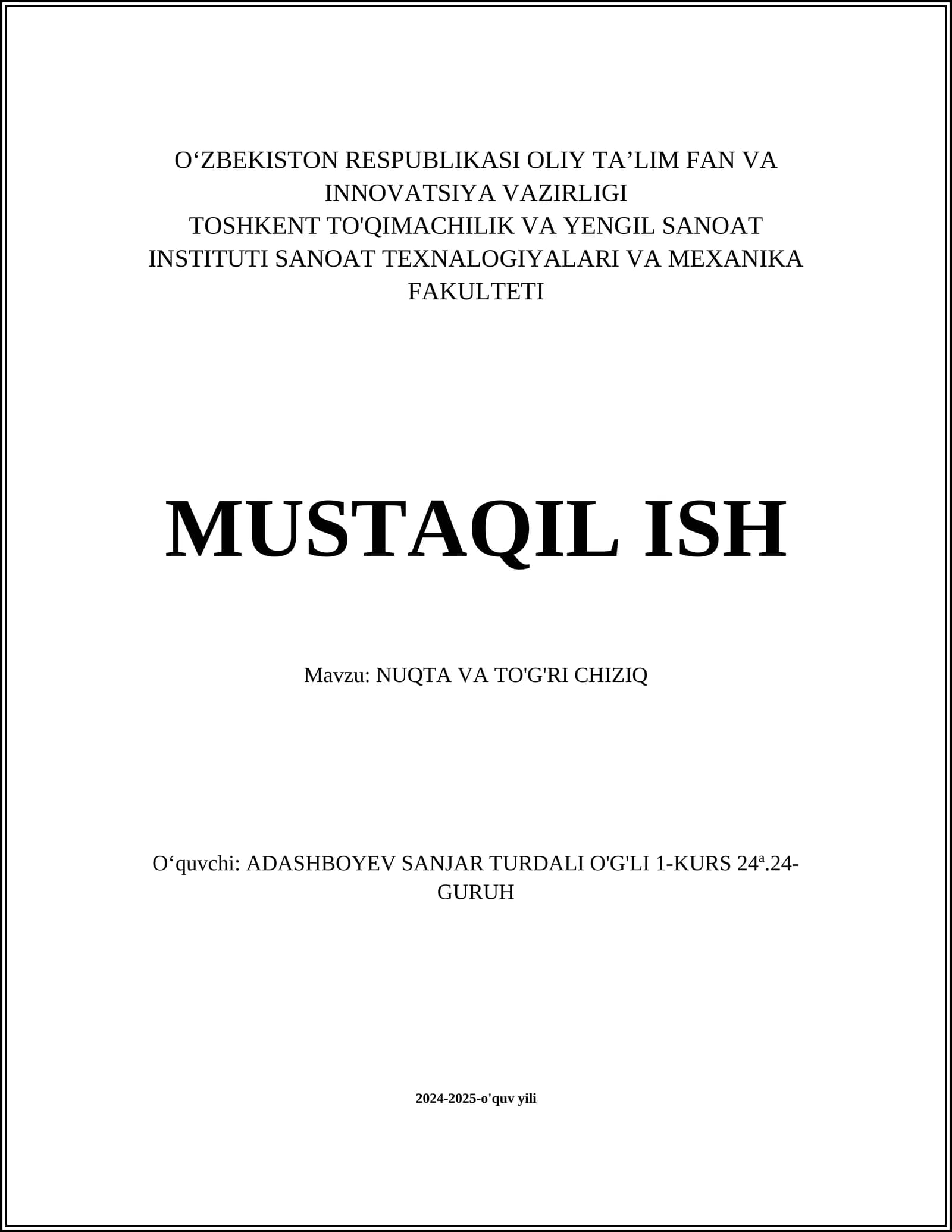 NUQTA VA TO'G'RI CHIZIQ