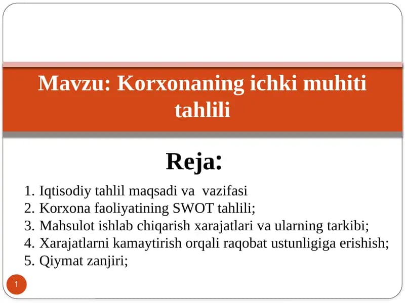 Korxonaning ichki muhitini tahlil qilish