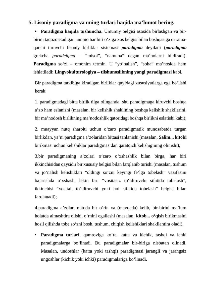 Lisoniy paradigma va uning turlari