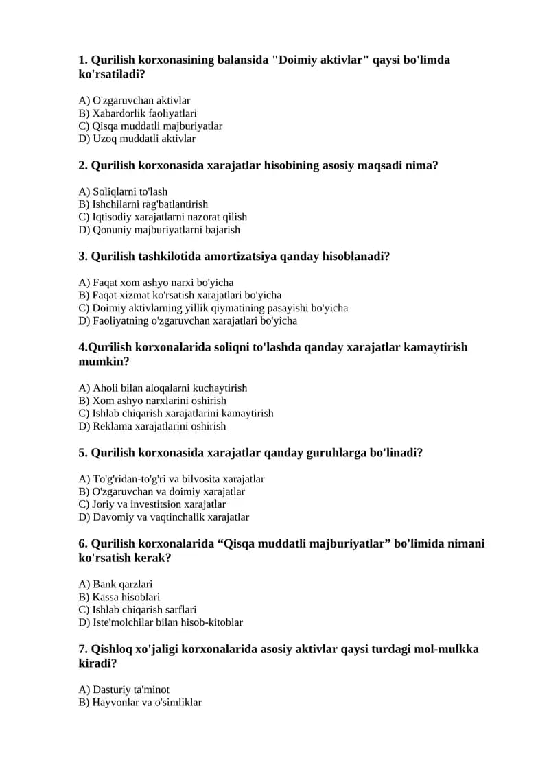 Qurilish tashkilotlarida xarajatlar