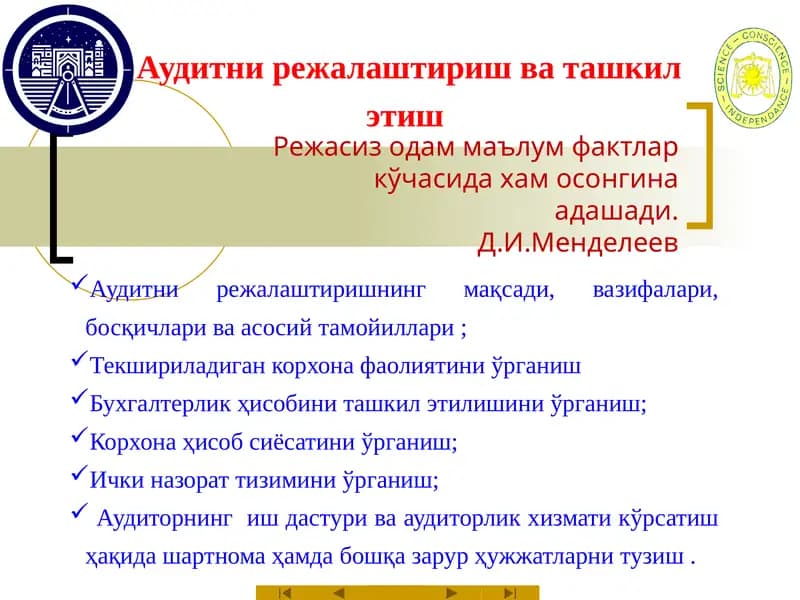 Аудитни режалаштириш ва ташкил этиш