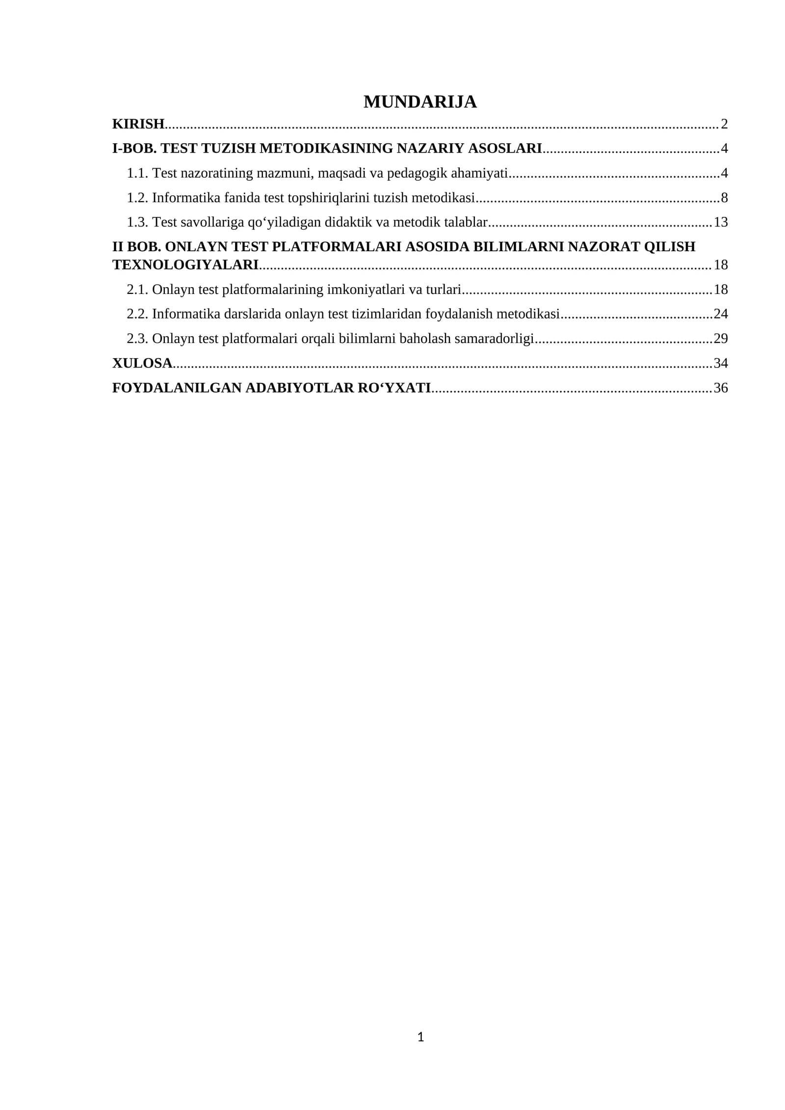 Informatika fanida test topshiriqlarini tuzish metodikasi