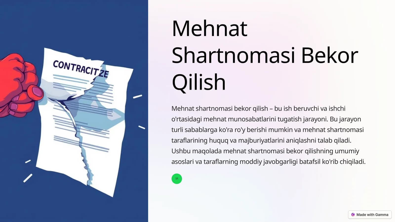 Mehnat Shartnomasi Bekor Qilish