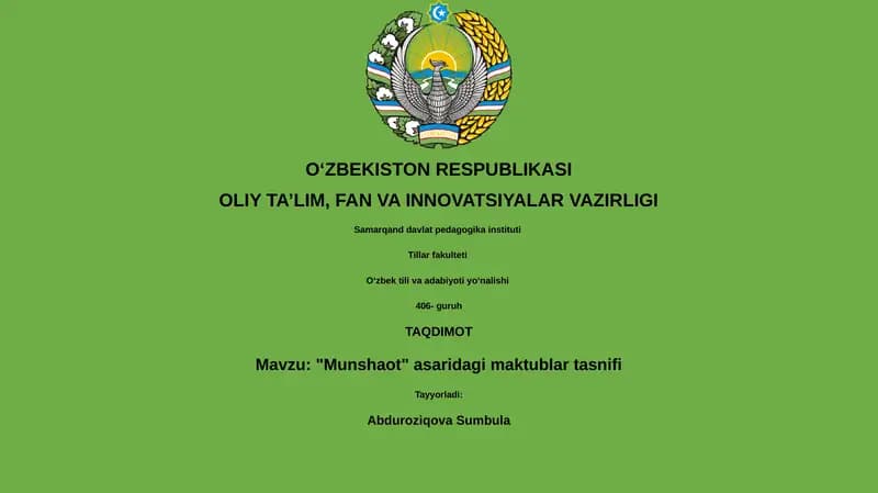 "Munshaot" asaridagi maktublar tasnifi