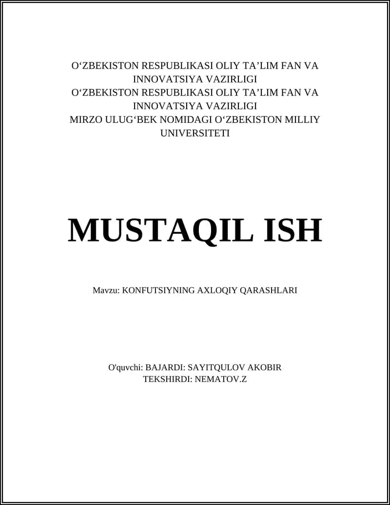 KONFUTSIYNING AXLOQIY QARASHLARI