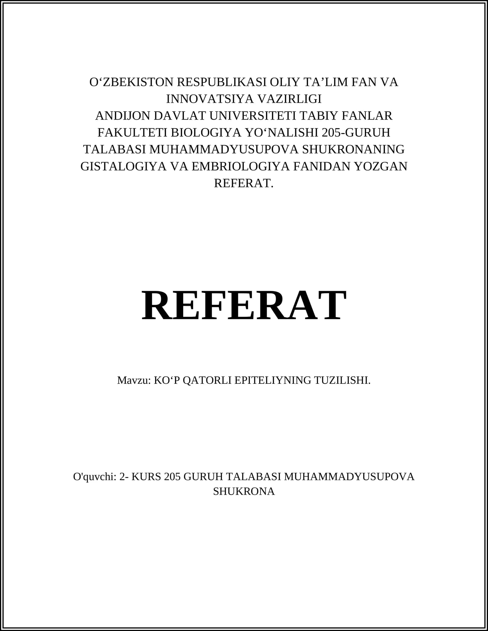 KOʻP QATORLI EPITELIYNING TUZILISHI