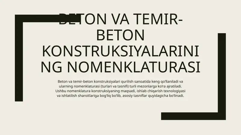 Beton va temir-beton konstruksiyalarining nomenklaturasi