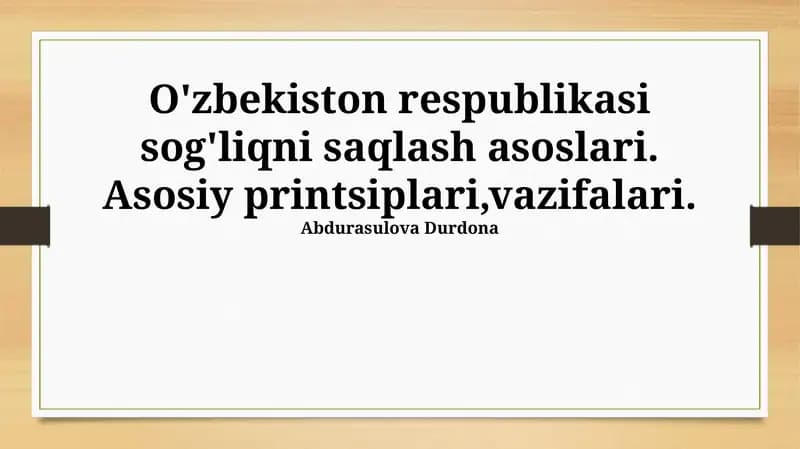 Sog'liqni Saqlash Asoslari