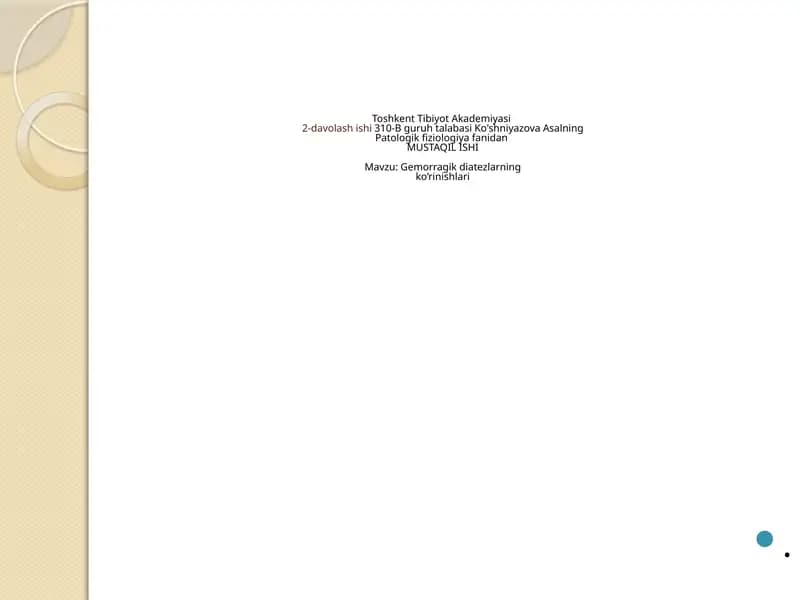 Gemorragik diatezlarning ko’rinishlari