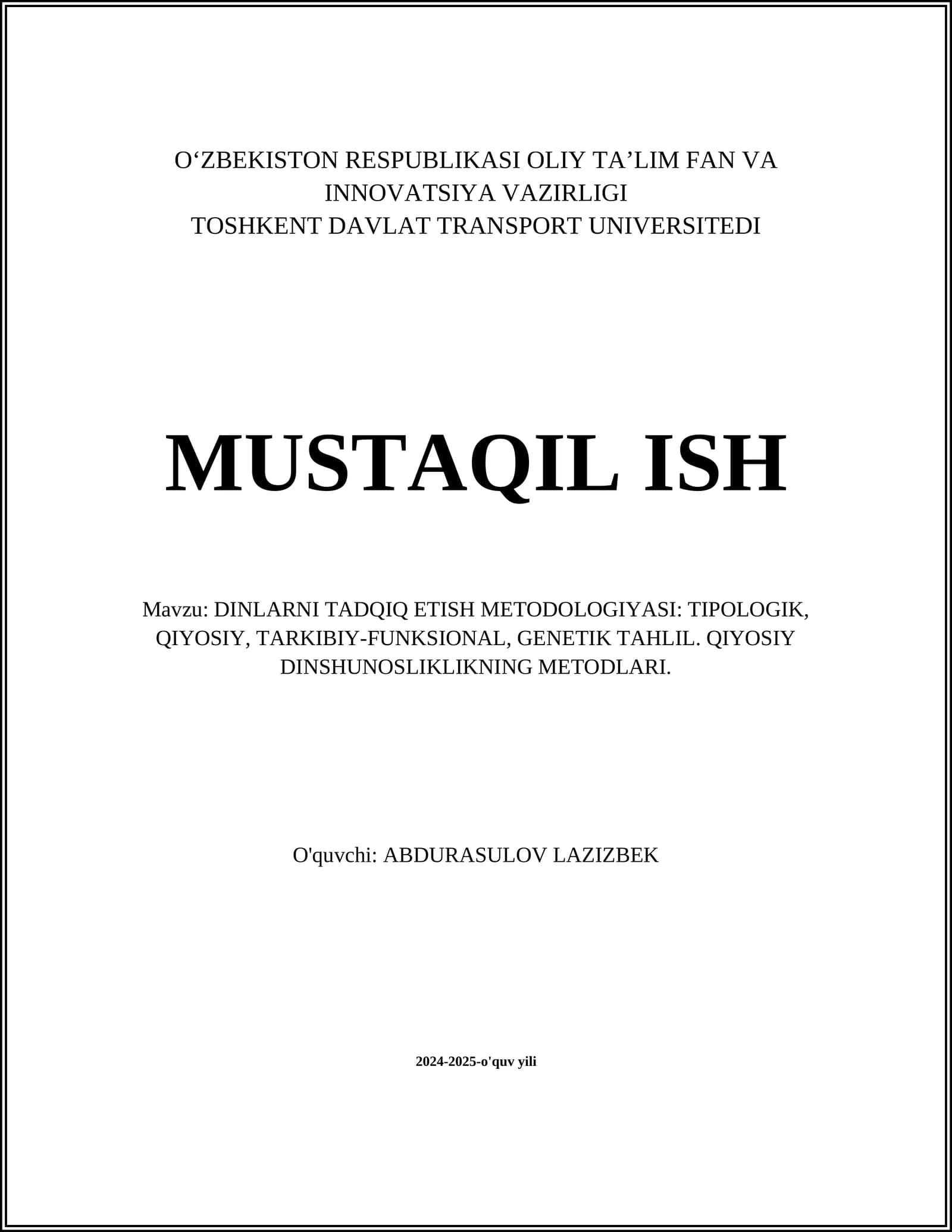 DINLARNI TADQIQ ETISH METODOLOGIYASI
