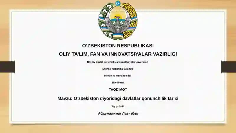 O’zbekiston diyoridagi davlatlar qonunchilik tarixi