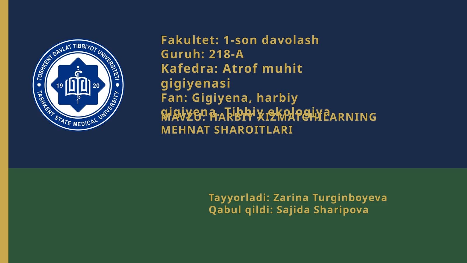 HARBIY XIZMATCHILARNING MEHNAT SHAROITLARI