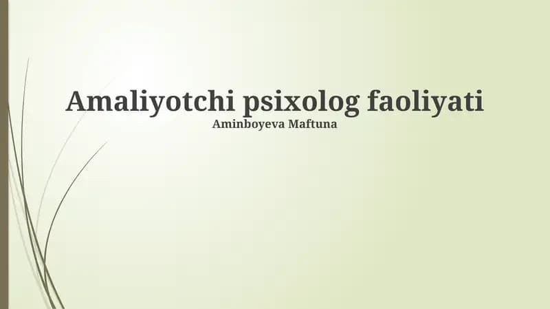 Amaliyotchi Psixolog Faoliyati