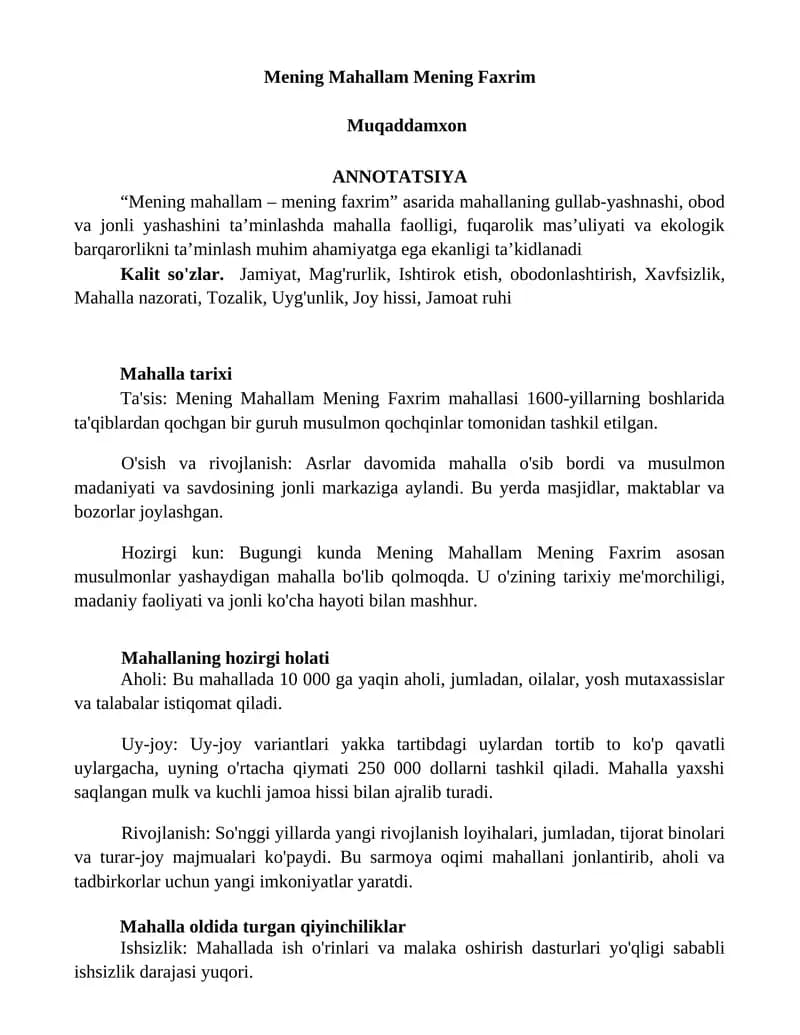 Mening Mahallam Mening Faxrim