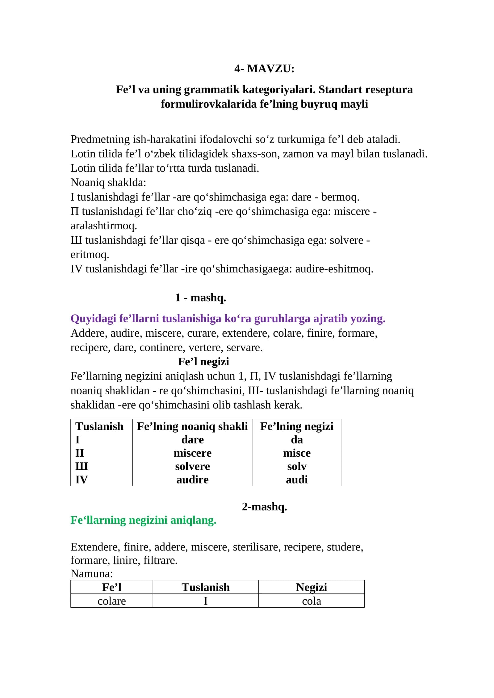 Fe’l va uning grammatik kategoriyalari