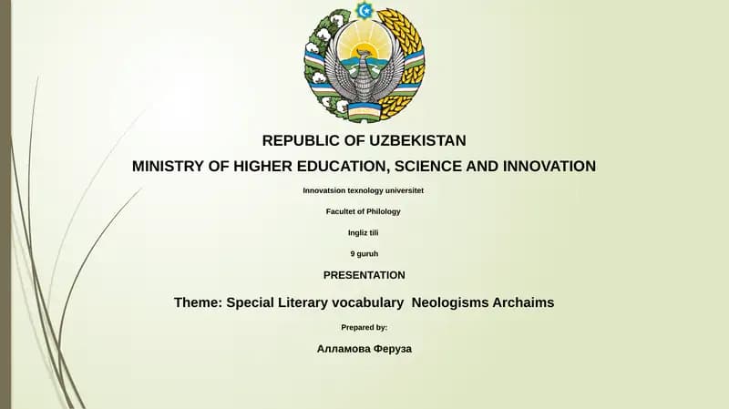 Special Literary vocabulary Neologisms Archaims