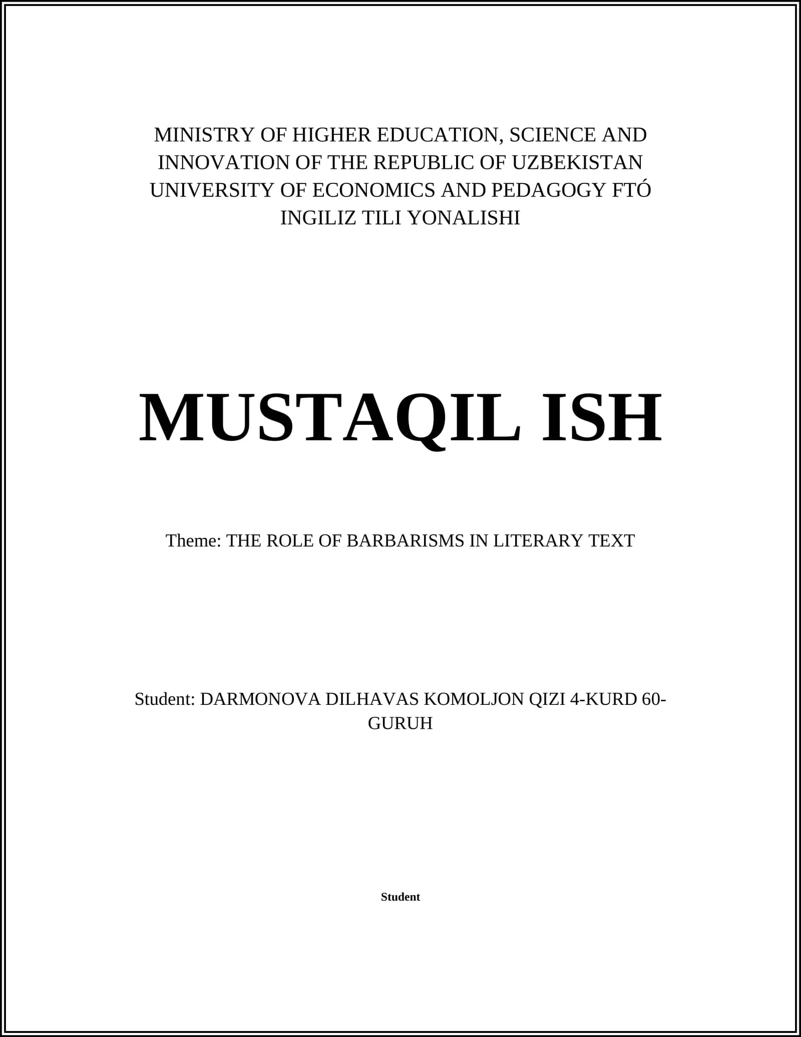 THE ROLE OF BARBARISMS IN LITERARY TEXT