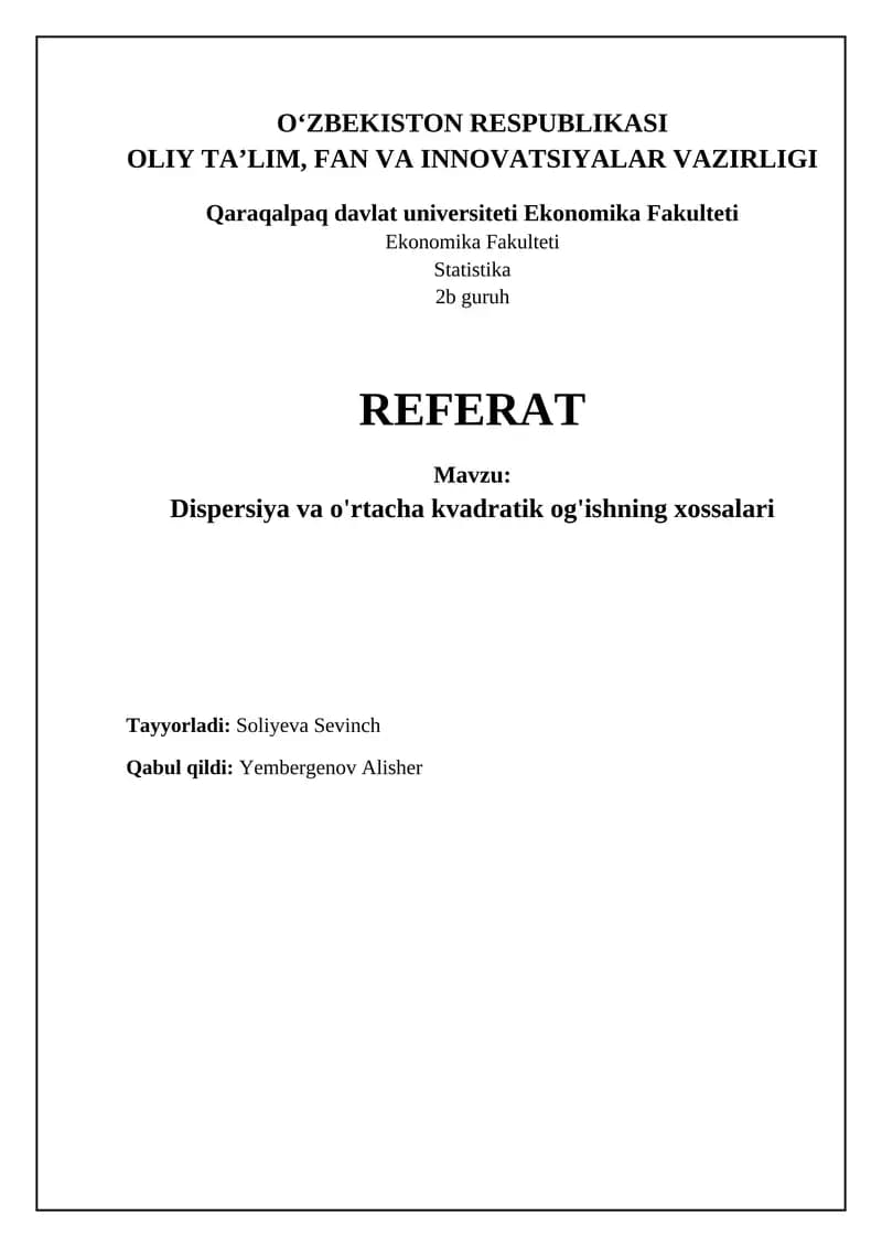 Variatsiya va Standart Chetlanish