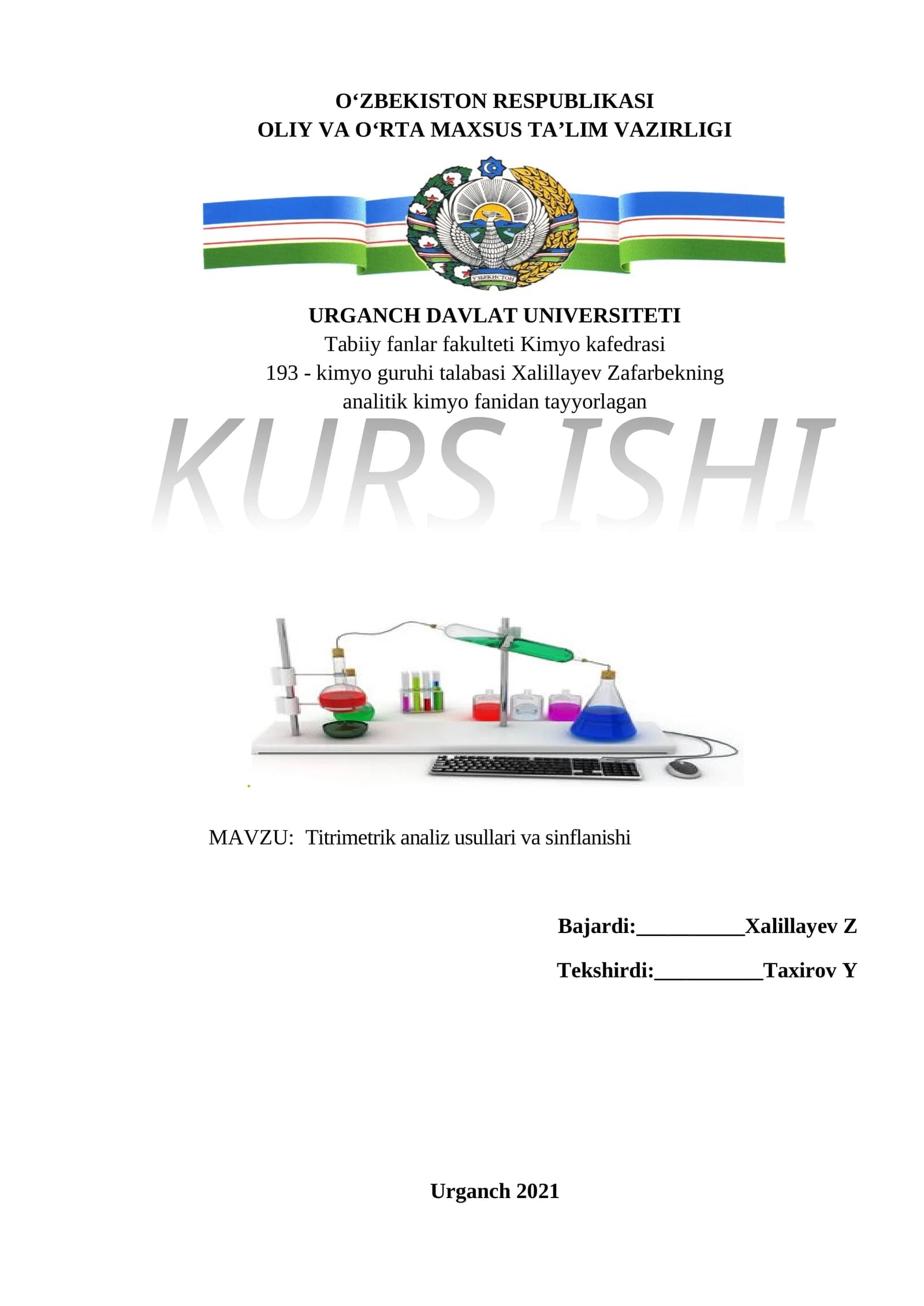 Titrimetrik analiz usullari va sinflanishi