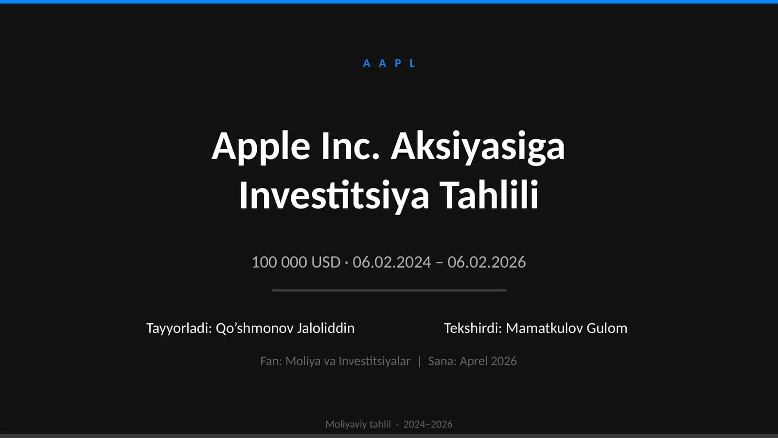 Apple Inc. Aksiyasiga Investitsiya Tahlili