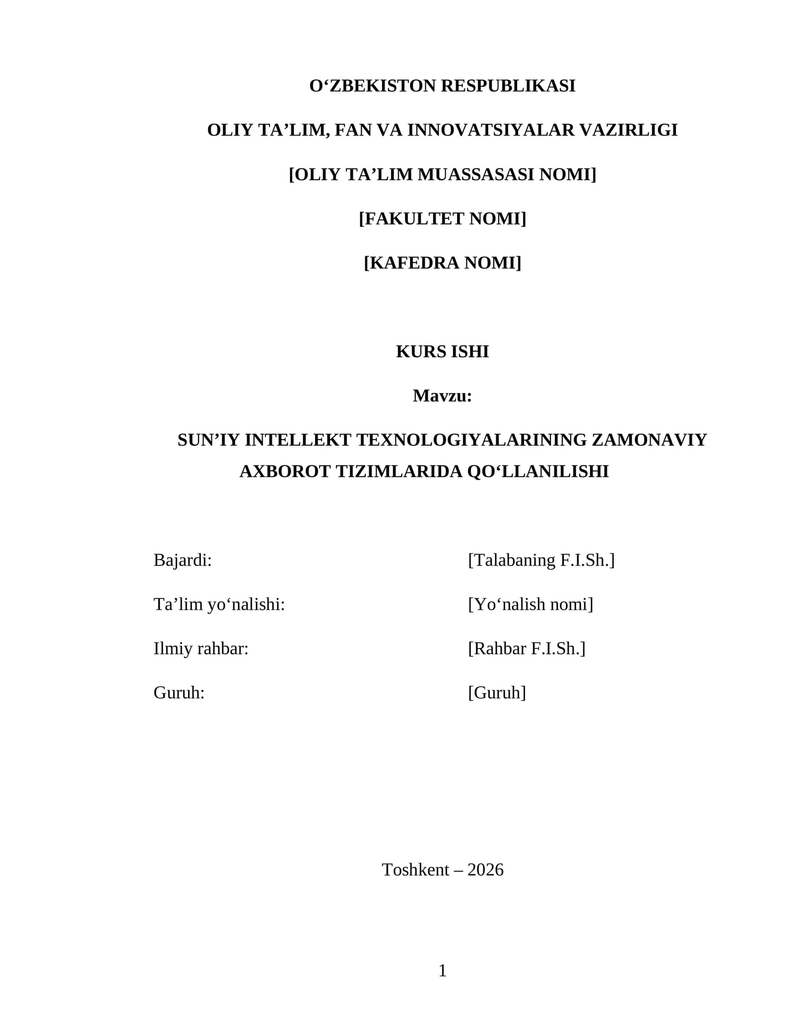 SUN’IY INTELLEKT TEXNOLOGIYALARINING ZAMONAVIY AXBOROT TIZIMLARIDA QO‘LLANILISHI