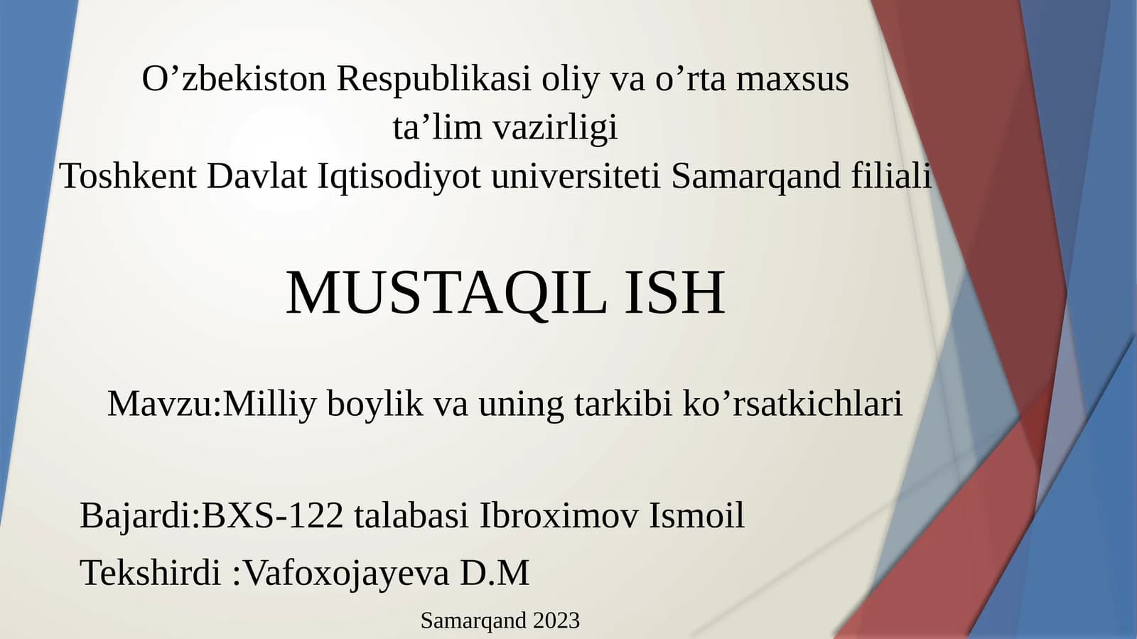 Milliy boylik va uning tarkibi ko'rsatkichlari