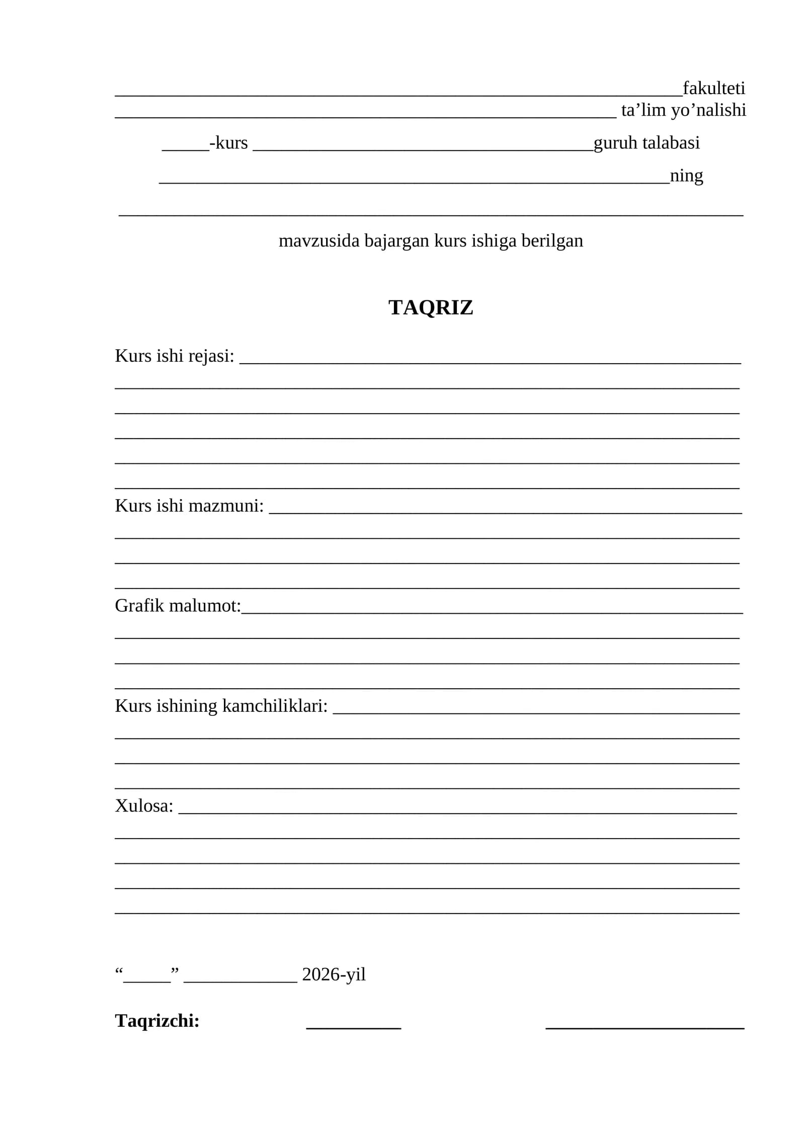 Kurs ishi mazmuni