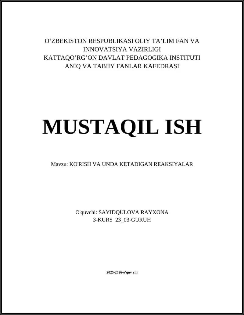 Ko'z anatomiyasi va ko'rish tizimi