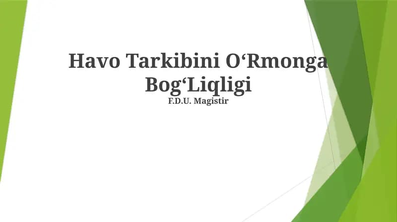 Havo Tarkibini OʻRmonga BogʻLiqligi