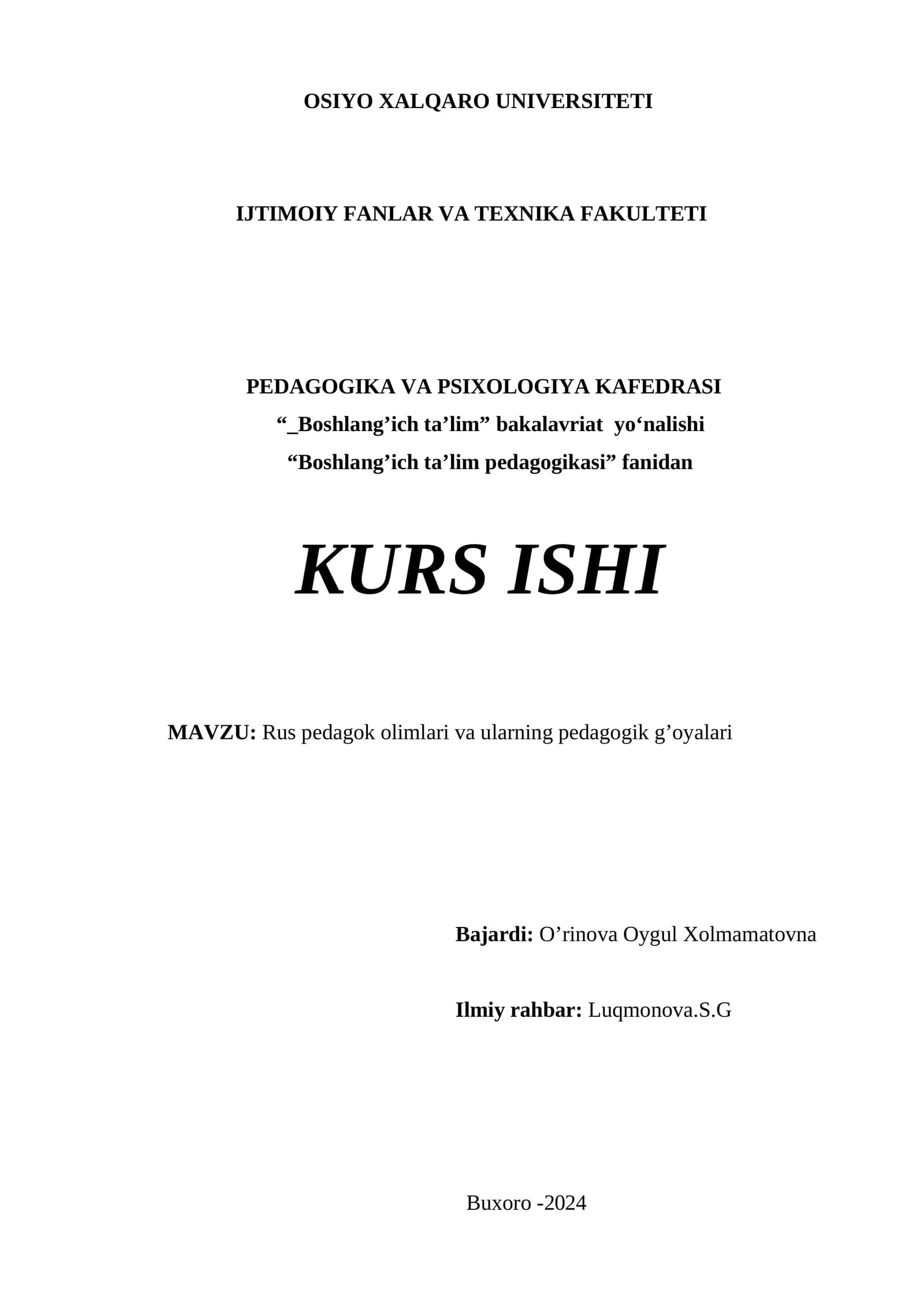 Boshlang’ich ta’lim pedagogikasi