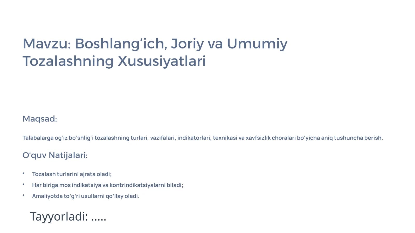 Og‘iz Bo‘shlig‘ini Tozalashning Mazmuni