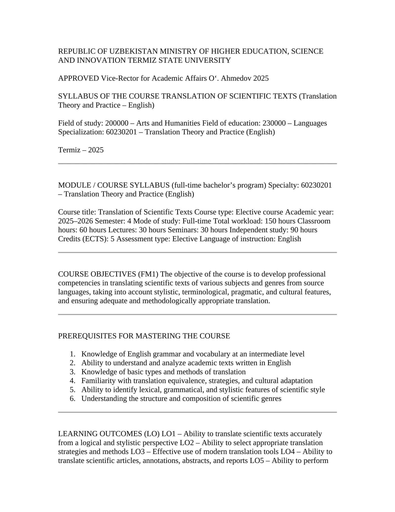 Translation of Scientific Texts